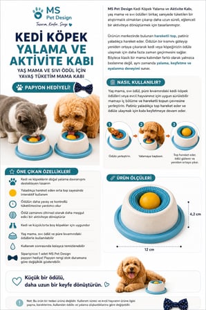 Kedi Köpek Yalama ve Aktivite Kabı – Yaş Mama ve Sıvı Ödül İçin Yavaş Tüketim Mama Kabı / Papyon Hediyeli