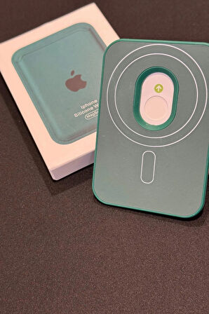 Apple Iphone Uyumlu Telefon Arkası Magsafe Silikon Cüzdan Kartlık İos 12/13/14/15/16 Ölçüleri 10x6cm - Yeşil