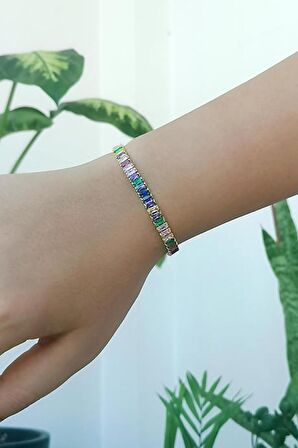 Çok Renkli Zirkon Taşlı Baget Model Gold Su Yolu Bileklik