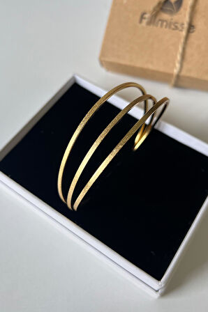 Gold Kaplama Düz Kumlu Model 3 lü Çelik Ajda Model Bilezik (65 mm)
