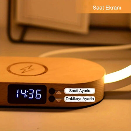 Ahşap Kablosuz Şarj Paneli LED Işıklı Çok Fonksiyonlu Masa Lambası Hızlı Şarj Modern Tasarım