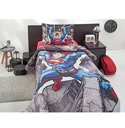 Özdilek Kapitoneli Lisanslı Fitted Çarşaflı Tek Kiş Nev Tk Complete Set-Süperman Stone Gri