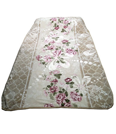 Merinos Gold Kalın Tek Kişilik Kabartmalı Battaniye (155x220)-Rose Bej