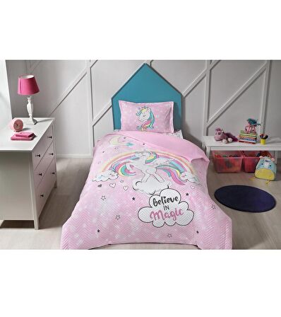 Özdilek Kapitoneli Tek Kişilik Çocuk Dört Mevsim Nevresim Takımı Complete Set-Unicorn Pembe