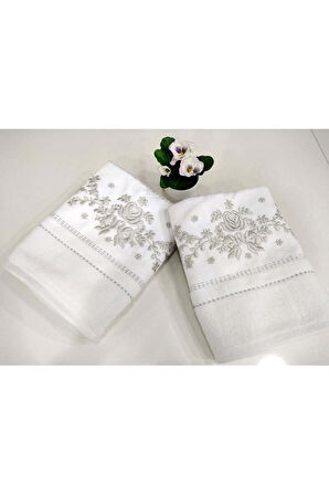 Özdilek 2 Adet Nakışlı El-yüz Havlusu (50x90)-seda Gümüş