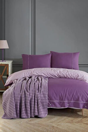 Ecosse Stylish Pamuk Battaniyeli Çift Kişilik Nevresim Takımı-Mor