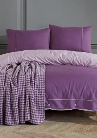 Ecosse Stylish Pamuk Battaniyeli Çift Kişilik Nevresim Takımı-Mor