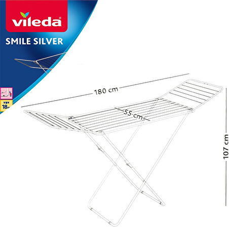 Vileda Çelik Çamaşır Kurutmalık-Smile Silver (18m Asma Kapasitesi)