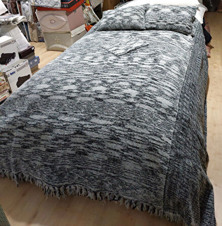 Tavşan Tüyü Peluş El Dokuma Yumuşak Dokulu Çift Kişilik Yatak Örtüsü (280x260)-Siyah Beyaz