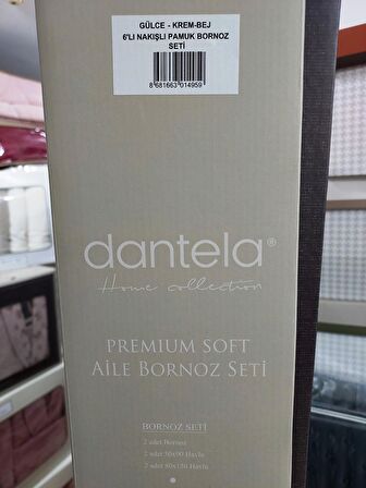 Dantela Premium Soft Nakışlı Aile Bornoz Seti-Gülce Krem Bej