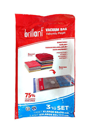 Brillant Vakumlu Hurç, 9lu Set, 3 Adet 55x90 + 6 Adet 80x100