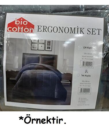 Bio Cotton Bej Peluş Kadife/Wellsoft Çift Kişilik Ergonomik Yorgan Seti (Yastık Kılıflı)