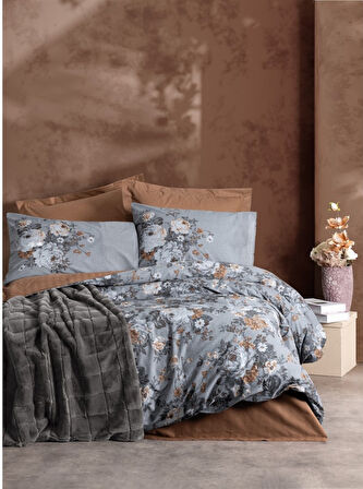 Cotton Box Çift Kişilik Trim Battaniyeli Nevresim Takımı Smooth Antrasi