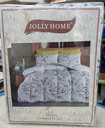 Jolly Home 4 Mevsim Çift Kişilik Kapitoneli Nevresim Takımı-Manolya Gri