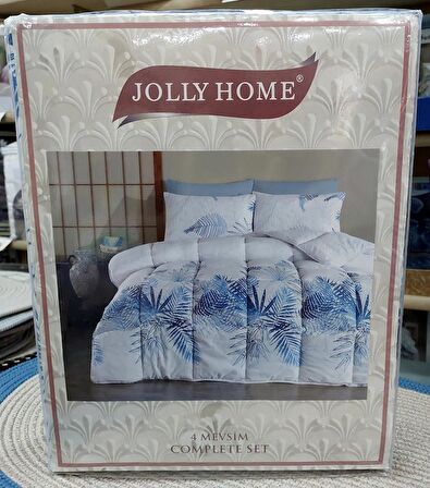 Jolly Home 4 Mevsim Çift Kişilik Kapitoneli Nevresim Takımı-Kumsal Lacivert