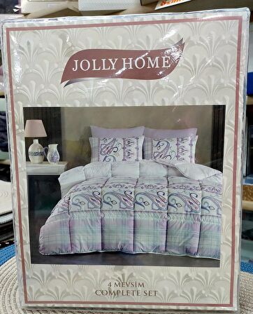 Jolly Home 4 Mevsim Tek Kişilik Kapitoneli Nevresim Takımı-Melina Lila Mint