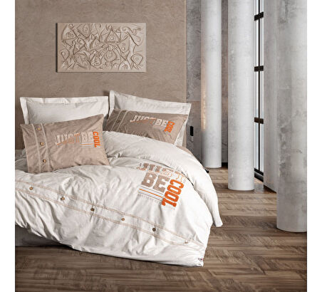 Cotton Box Ranforce Mood Nakışlı çift kiş. nevresim takımı Cool Kahve