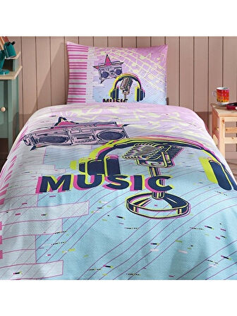 Özdilek Ranforce Tek Kişilik Çocuk Pike Takımı-Speldosa Music Pembe