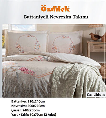Özdilek Trendy Battaniyeli Çift Kişilik Nevresim Takımı-Candidum Krem