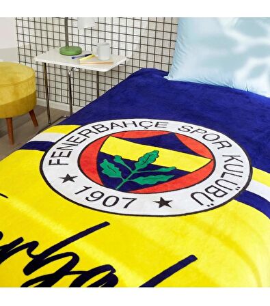 Taç/Fenerbahçe Taraftar Lisanslı Tek Kişilik Battaniye-SARI LACİVERT