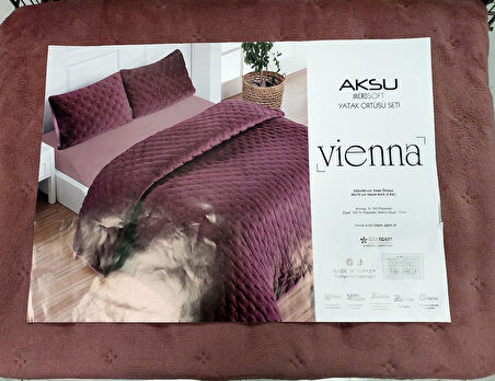 Aksu Soft Vienna Çift Kişilik Yatak Örtüsü Seti (220x240)-Mürdüm