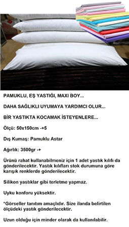 Karı Koca Yastığı, Kılıflı, Doğal Pamuk, Double Uzun Maxi Boy Yastık+Kılıf (50x150)