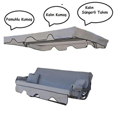Mandaş Süngerli 3 Kişilik Salıncak Minder Seti (Pamuklu Kumaş)-Gri YENİ