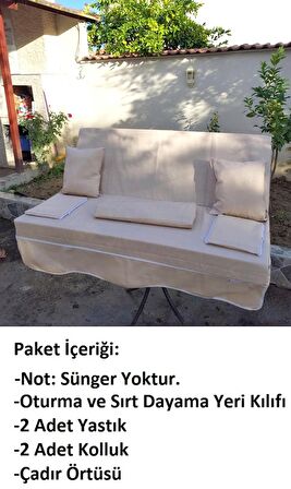 Mandaş Süngersiz 2 Kişilik Salıncak Minder Seti (Pamuklu Kumaş)-Bej