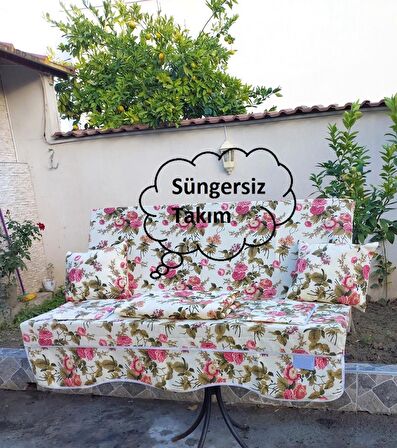 Mandaş Süngersiz 2 Kişilik Salıncak Minder Seti (Pamuklu Kumaş)-İngiliz Gülü Pembe