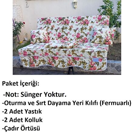 Mandaş Süngersiz 2 Kişilik Salıncak Minder Seti (Pamuklu Kumaş)-İngiliz Gülü Pembe