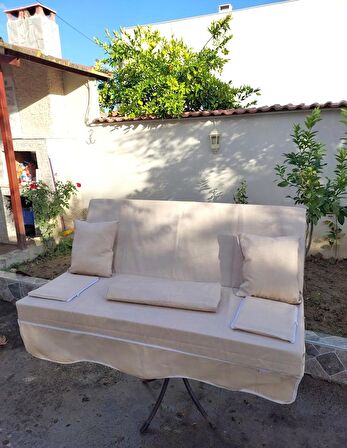 Mandaş Süngerli 2 Kişilikk Salıncak Minder Seti (Pamuklu Kumaş)-Bej