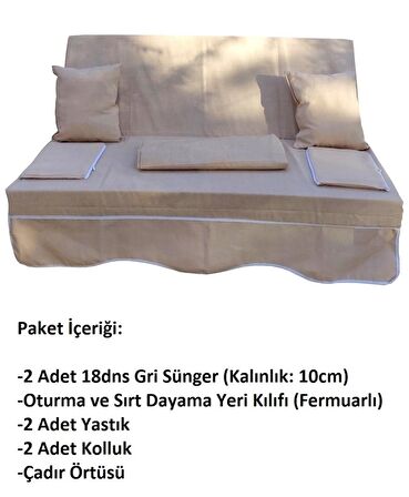 Mandaş Süngerli 2 Kişilikk Salıncak Minder Seti (Pamuklu Kumaş)-Bej