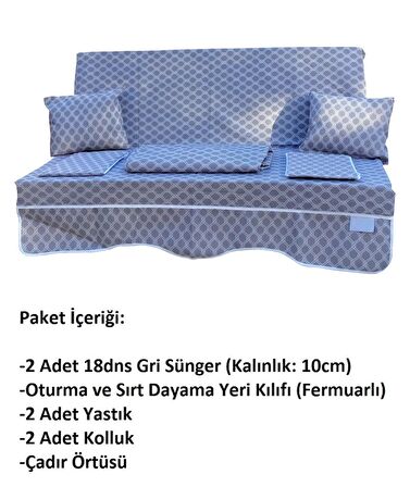 Mandaş Süngerli 2 Kişilikk Salıncak Minder Seti (Pamuklu Kumaş)-Denizci Gri