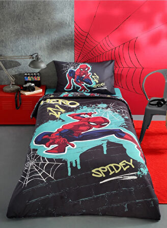 Özdilek Lisanslı Fitted Çarşaflı Tek Kişilik Çocuk Nevresim Takımı-Spiderman Street Gri