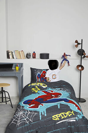 Özdilek Lisanslı Fitted Çarşaflı Tek Kişilik Çocuk Nevresim Takımı-Spiderman Street Gri
