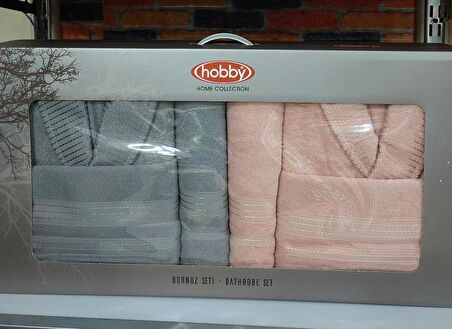 Hobby Casual 6 Parça Aile Bornoz Seti-Pembe Gri