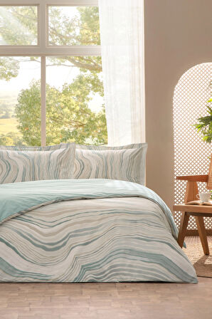 Özdilek Ranforce Çift Kişilik Nevresim Takımı-Natural Marble Mint