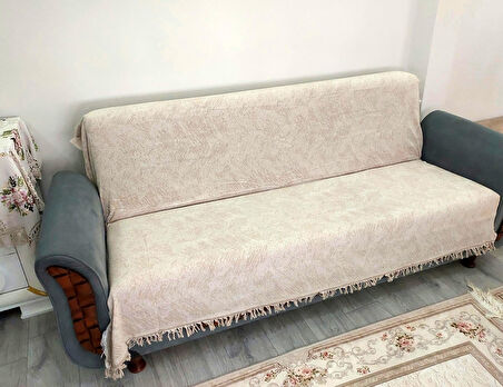 Pamuklu Kaymaz Alaca Koltuk-Çekyat Örtüsü (170x220)-Bej