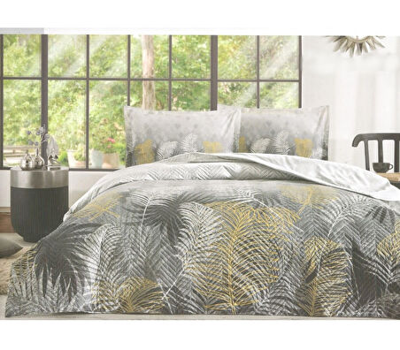 Özdilek Kapitoneli Çift Kişilik Dört Mevsim Nevresim Takımı Complete Set-Golden Palm Gri