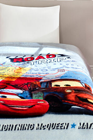 Özdilek Lisanslı Tek Kişilik Çocuk Battaniye (155x215)-Şimşek Mcqueen Cars Road Gri