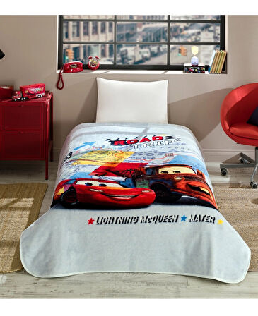 Özdilek Lisanslı Tek Kişilik Çocuk Battaniye (155x215)-Şimşek Mcqueen Cars Road Gri