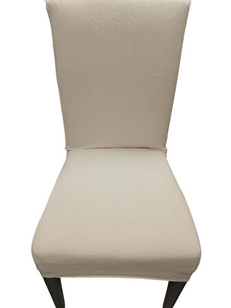 MANDAŞ 6LI SET Jakarlı Lastikli Eteksiz Sandalye Kılıfı-Ağaç Kabuğu Desen Krem