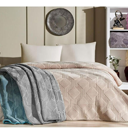 Özdilek Trendy Embos Çift Kişilik Battaniye (220x240)-Art Deco Bej
