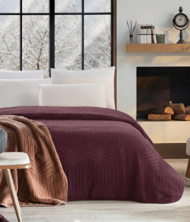 Özdilek Prestige Kalın Embos Tek Kişilik Battaniye (155x220)-Mürdüm