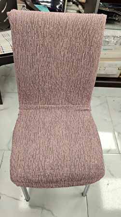 MANDAŞ 6LI SET Jakarlı Lastikli Eteksiz Sandalye Kılıfı-Ağaç Kabuğu Desen Pudra