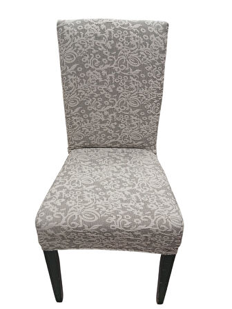 MANDAŞ 6LI SET Jakarlı Lastikli Eteksiz Sandalye Kılıfı-Sarmaşık Desen Krem