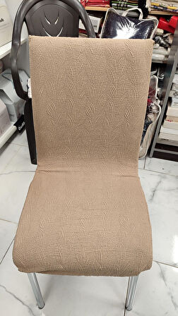 MANDAŞ 6LI SET Jakarlı Lastikli Eteksiz Sandalye Kılıfı-Yaprak Desen Kahve