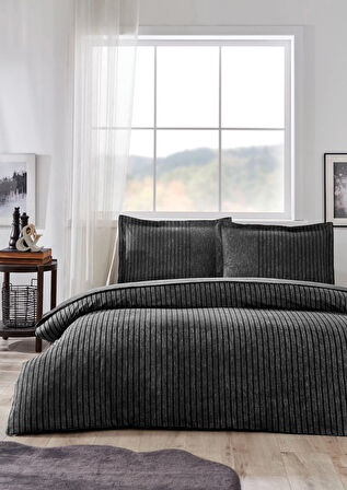 Özdilek Ranforce Lastikli Çarşaflı Tek Kişilik Nevresim Takımı-Noir Antrasit