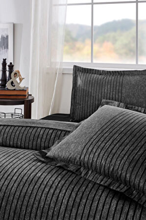 Özdilek Ranforce Lastikli Çarşaflı Tek Kişilik Nevresim Takımı-Noir Antrasit