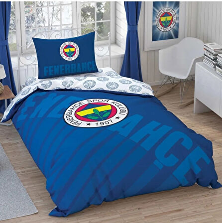 Taç Taraftar Lisanslı Ranforce Çarşafı Lastikli Tek Kişilik Nevresim Takımı-Fenerbahçe Lacivert Logo